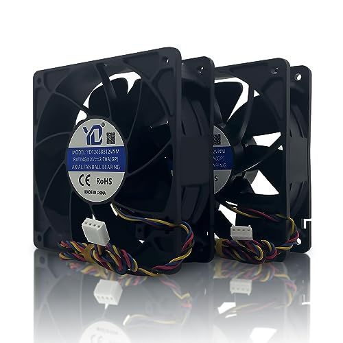 120mm Cooling Miner Fan High Speed Dual Ball Bearing Bitcoin(BTC) Mining Machine Fan, Asic Antminer Replacement Fan for Bitmain S19, L7, S9, L3+, K7, KA3, Z15, D9, E9 Mining Rig, 4Pin - 2 Pack