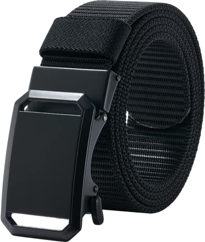 LionVII Ratchet Belts for Men - Mens Fashion Belt Nylon Fabric 1 3/8' for Casual Jeans - Adjustable Trim to Fit 27-46' Waist (Black)