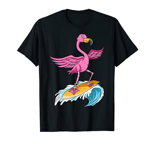 Flamingo Surfer Summer Waves Surfboard Surfing Surf Waves T-Shirt