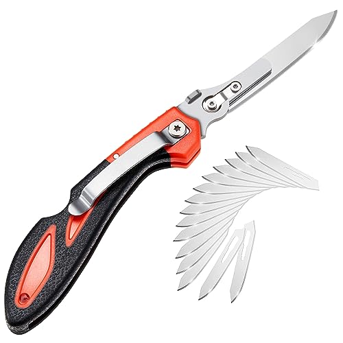 LANCERGEAR Hunting Knife Skinning Knife Pocket Foldable with 15 Extra Replaceable Sharp Blades, Safe and Fast Disassembly in 1 Second with Single Hand for Outdoor Hunting Survival Camping