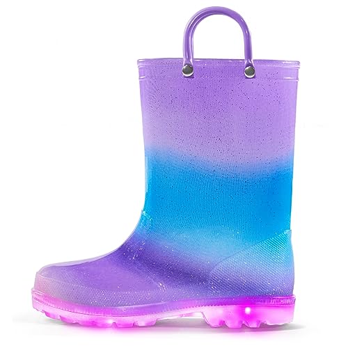 K KomForme Kids Rain Boots, Waterproof Light up Boots with Easy-on Handles