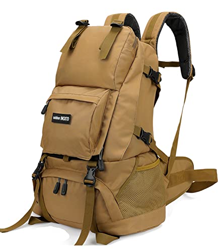 INOXTO 40L Hiking Backpack with Waterproof Rain Cover, Khaki, Unisex