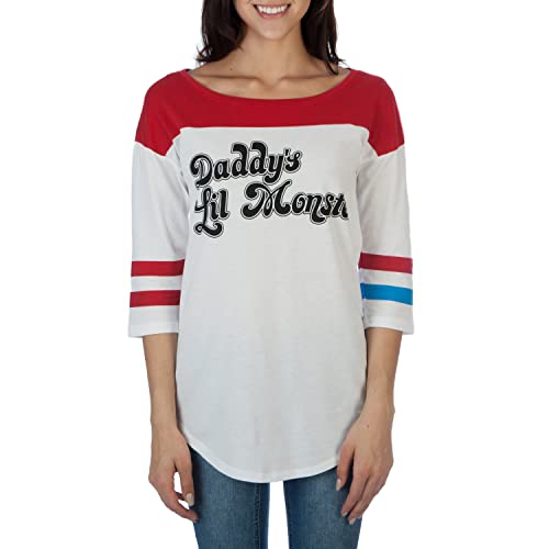 Bioworld Suicide Squad Harley Quinn Daddy's Lil Monster Raglan T-Shirt (Small) White