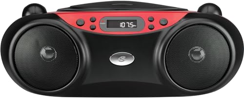 GPX, Inc. Portable Top-Loading CD Boombox with AM/FM Radio and 3.5mm Line In for MP3 Device - Red/Black