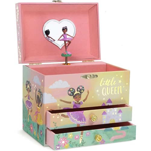 Jewelkeeper Musical Jewelry Box for Girls - 2 Drawers, Little Queen Ballerina Jewelry Boxes Swan Lake Tune and Ballerina Doll, Girls Gifts