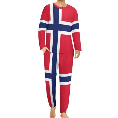 Fattyeery Men's Pajamas Sets Norway Flag Long Sleeve Sleepwear Lightweight Warm Lounge Sets Casual Two Piece Pjs 5XL