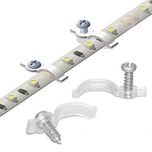 GRIVER 100 Pack Strip Light Mounting Brackets,Fixing Clips,One-Side Fixing,100 Screws Included (Ideal for 10mm Wide Waterproof Strip Lights)