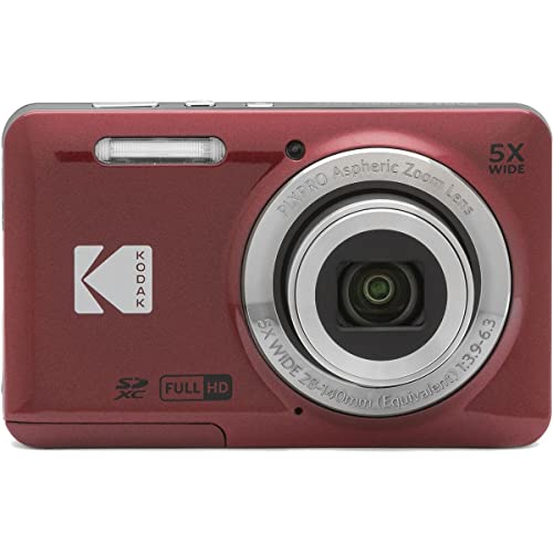 KODAK PIXPRO FZ55-RD 16MP Digital Camera 5X Optical Zoom 28mm Wide Angle 1080P Full HD Video 2.7' LCD Vlogging Camera (Red) Packaging may vary