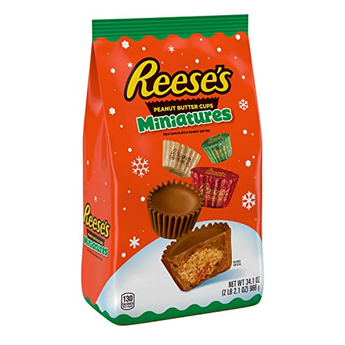 REESE'S Miniatures Milk Chocolate Peanut Butter Cups, Christmas Candy Bulk Bag, 34.1 oz