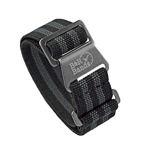 B & R Bands Military Elastic Parachute Style Watch Band Straps - Choice of Colors - 20mm 22mm (22mm, Bond)
