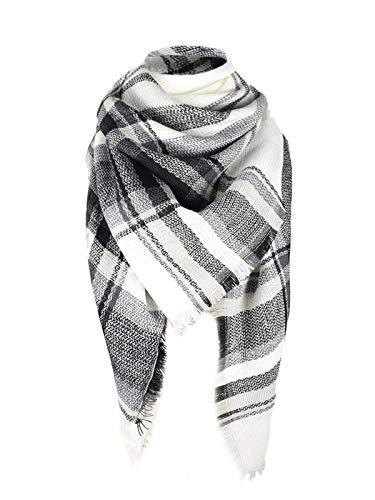American Trends Women's Fall Winter Scarf Classic Tassel Plaid Scarf Warm Soft Chunky Large Blanket Wrap Shawl Scarves Black White