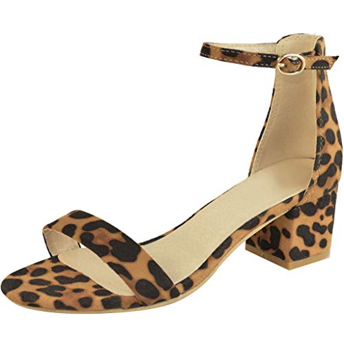 Pumps Shoes Women Low Heel,Women's Ankle Strap Chunky Chunky Heel Sandals Leopard Block Open Toe Wedding Party Dress Shoes Yellow