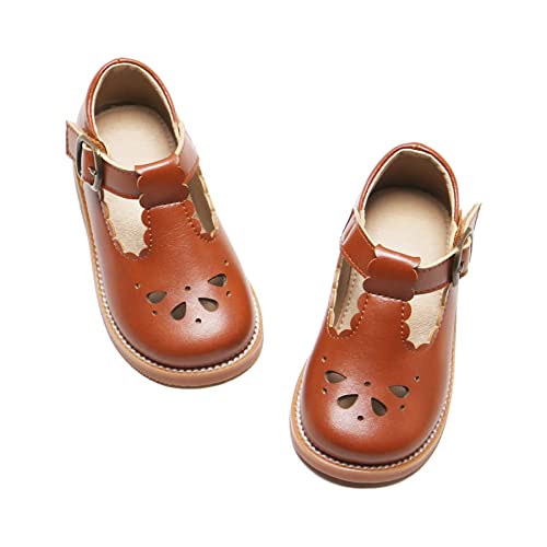 Felix & Flora Toddler Little Girl Brown Mary Jane Dress Shoes - Ballet Flats for Easter Flower Girl Party School Shoes（Brown,7 Toddler