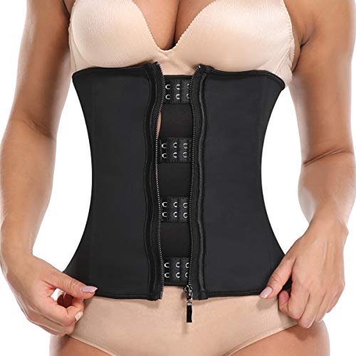 MISS MOLY Latex Waist Trainer for Women Belly Fat Plus Size Corset Waste Trainers With Zipper (Black, M)