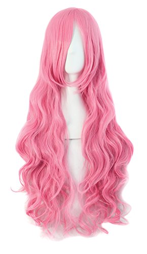 MapofBeauty 32' 80cm Long Hair Spiral Curly Cosplay Costume Wig (Dark Pink)
