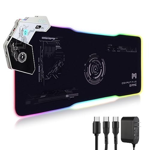 VEWINGL RGB Large Gaming Mouse Pad with Wireless Chargering,15W Fast Wireless Charging Desk Pad,Premium Microfiber Cloth,Non-Slip Base,10 Light Modes Keyboard Pad for Gaming,PC,Laptop 31.5' × 11.81'