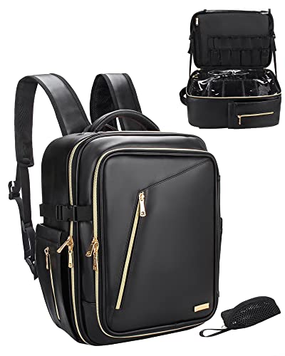 Relavel Makeup Backpack, Professional Makeup Bag for Backpack, Extra Large Travel Train Case, Cosmetic Organizer for Women, Makeup Artist Travel Case with Adjustable High Dividers(Black)