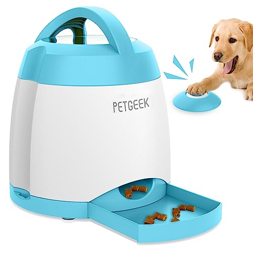 PETGEEK Automatic Treat Dispenser With Remote Button - Puzzle Memory Training Activity Toy- IQ Training Feeder for Dogs & cats (Blue)