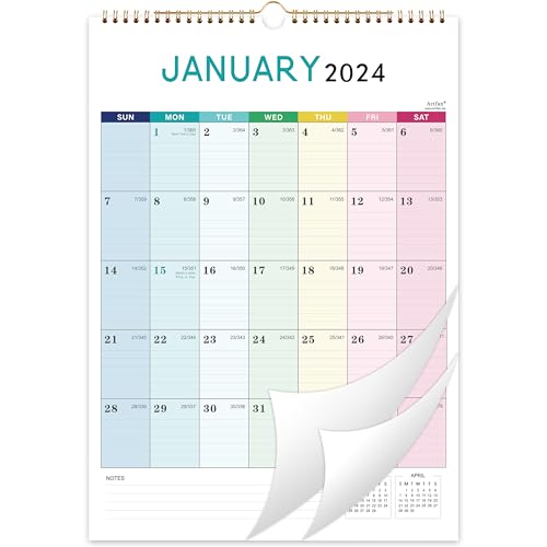 2024 Wall Calendar - Calendar 2024, Jan. 2024 - Dec. 2024, 12' x 17', 2024 Wall Calendar with Thick Paper, Twin-Wire Binding + Hanging Hook + Large Blocks with Julian Dates - Colorful Lump
