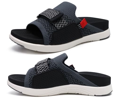 COFACE Women’s Orthotic Sandals Comfortable Plantar Fasciitis Arch Support Sandal Slippers Ladies Fashion Fabric Kint Slides Sandals with Lightweight Athletic Soft Cushion Footbed, size 10 Grey