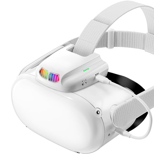 QWOS RGB Cooler Fan with 3000mAh Battery Charger for Oculus Quest 2, Extend 2hrs Playtime, Cooling Fan with Facial Interface, Soft PU Face Cover, Air Circulation Ventilation to Relieve Lens Fogging