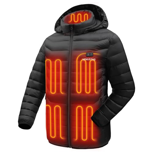 Venustas Heated Jacket with Battery Pack 7.4V (Unisex), 6 heat zones, Heated Coat for Women and Men with Detachable Hood