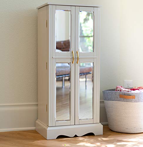 Hives and Honey Meadow Jewelry Armoire - French Mirrored Doors Jewelry Storage Cabinet, White