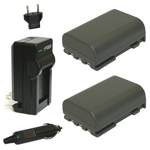 Wasabi Power Battery (2-Pack) and Charger for Canon NB-2L, NB-2LH, BP-2L5, BP-2LH and Canon DC301, DC310, DC320, DC330, DC410, DC420, Elura 40, 50, 60, 65, 70, 80, 85, 90, EOS 350D, 400D, Digital Rebel XT, XTi, FV500, FVM20, FVM30, FVM100, FVM200, HG10, HV20, HV30, Optura 30, 40, 50, 60, 400, 500, PowerShot G7, G9, S30, S40, S45, S50, S60, S70, S80, VIXIA HF R10, HF R100, HF R11, HG10, HV20, HV30, HV40, ZR100, ZR200, ZR300, ZR400, ZR500, ZR600, ZR700, ZR800, ZR830, ZR850, ZR900, ZR930, ZR950, ZR960