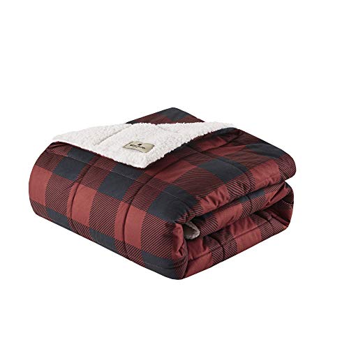 Woolrich Oversized Reversible Throw Blankets Premium Diamond Quilting, Cabin Lifestyle, Soft, Cozy Spun with Sherpa Reverse Cover for Couch, Bed and Office, 50x70, Linden Red