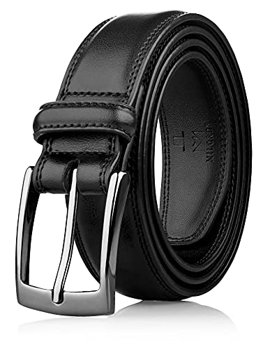 MILORDE Men Leather Belt, Fashion & Classic Designs for Work Business and Casual (Size 36 (Waist 34), Whole Black)