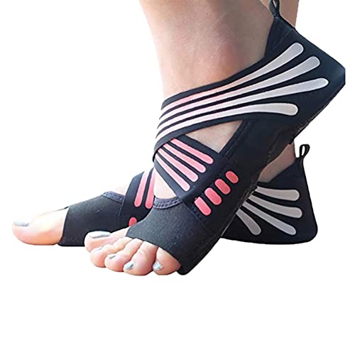 ABIRAM Yoga Socks Toeless Non-Slip Grips & Straps, for Pilates, Barre, Ballet, Bikram, Workout for Women