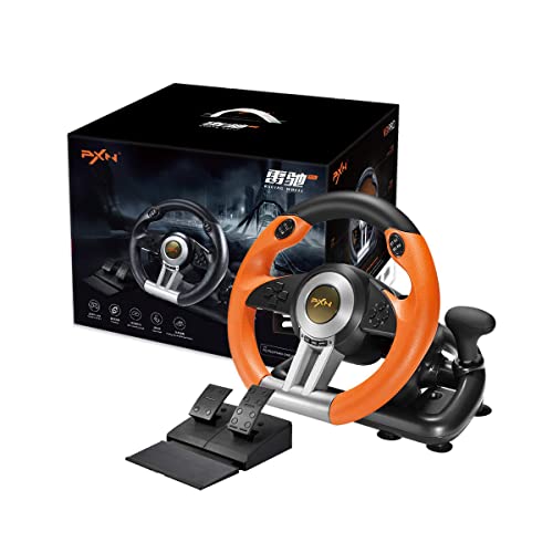 PXN Steering Wheel for PC, V3II Used - Like New Racing Wheel with Pedals 180° Vibration Racing Steering Wheel for PS4,PC,PS3,Xbox Series X|S, Xbox One,Switch(Orange)