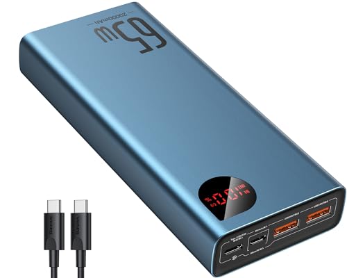 Baseus Power Bank, 65W 20000mAh Laptop Portable Charger, Fast Charging USB C 4-Port PD3.0 Battery Pack for MacBook Dell XPS IPad iPhone 15/14/13/12 Pro Max Mini Samsung Steam Deck