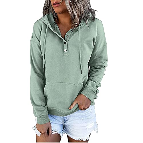 JDHUFEI 2023 Prime Big Deal Dayswomens Fall Fashion Hoodies Button Collar Pullover Drwastring Loose Fit Sweatshirt Long Sleeve Tops With Pockets Prime Deals Of The Day Clearance