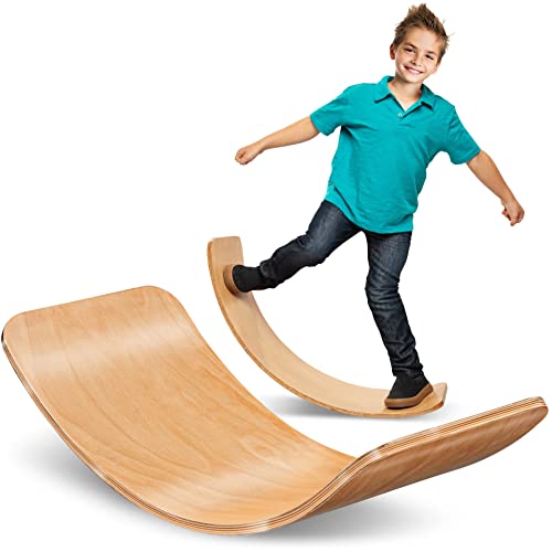 35 Inch Wooden Balance Wobble Board for Kids, Teens, Adults - Wood Toys | Waldorf Toys | Rocker Board for Yoga and Exercise