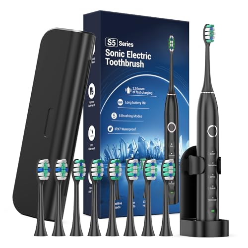 Fronix Electric Toothbrush for Adults with 8 Brush Heads, Sonic Toothbrush Rechargeable with a Holder & Travel Case, 2.5 Hours Charge for 120 Days Use