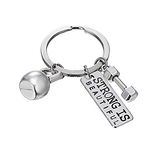 ShiQiao Spl Strong Is Beautiful Engraved Dumbbell Barbell Gym Buff Keychain
