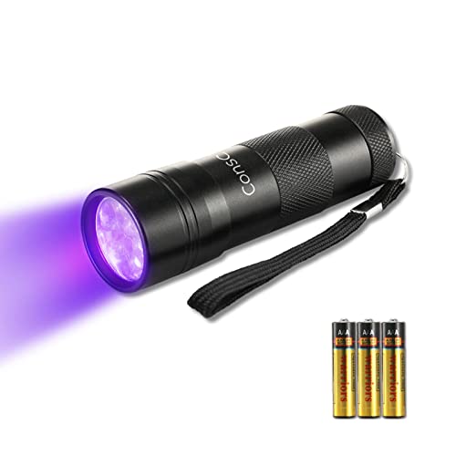 UV Flashlight Black Light, Consciot 12 LED 395nm Ultraviolet Blacklight, Portable Mini Torch Light Pet Urine Detector for Dog/Cat Urine, Dry Stains, Bed Bug, Matching with Pet Odor Eliminator