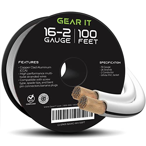 16AWG Speaker Wire, GearIT Pro Series 16 Gauge Speaker Wire Cable (100 Feet / 30.48 Meters) Great Use for Home Theater Speakers and Car Speakers, White