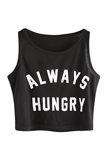 SweatyRocks Women's Casual Sleeveless Round Neck Workout Crop Tank Top Shirts Black S