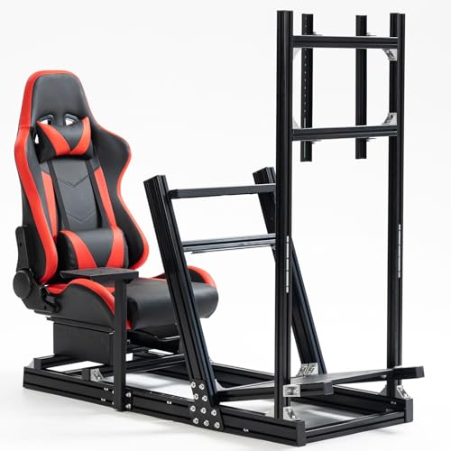 HOTTOBY F1 Racing Simulaor Cockpit Aluminum Profile Truck Simulator with Red Seat&Monitor Frame Fit for Logitech/Thrustmaster/Fanatec/Moza G920,G923&T80 Professional,No Handbrake,Pedals,Steering Wheel