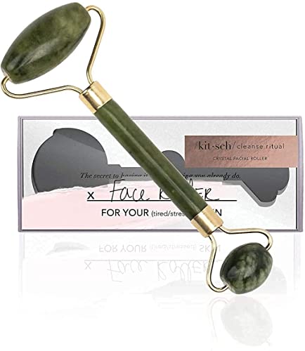 Kitsch Jade Face Roller - Jade Roller for Face | Genuine Jade Facial Roller | Anti Aging Face Roller Skin Care | Face Rollers & Eye Roller for Relaxation | Jade Roller for Wrinkles, Holiday Gift