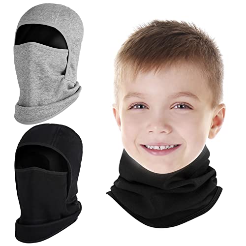 2 Pack Kids Balaclava Face Mask for Boys Girls, Windproof Winter Hat Ski Mask for Cold Weather, Breathable Face Warmer for Sports Skiing Cycling-7 Black Gray