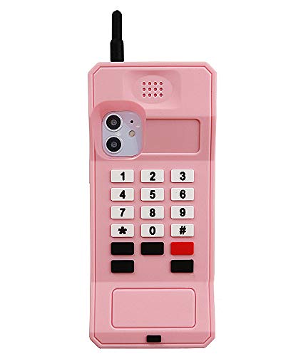 UnnFiko 3D Silicone Case Compatible with iPhone 12 Pro Max, Retro Classic Creative Soft Rubber Bumper Cover Cool Fun Thick Protective Stand Case(Retro Cellphone Pink, iPhone 12 Pro Max)