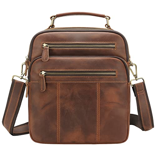 Jack&Chris Leather Man Purse Shoulder Bag,Small Mens Crossbody Messenger Bags for Work,Men Satchel Handbag,Brown2