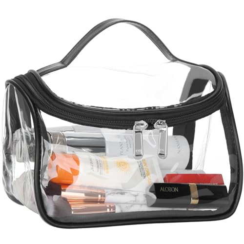 HAOGUAGUA Heavy Duty Clear Cosmetic Bag Waterproof Transparent Travel Makeup Toiletry Organizer Bag (Black)