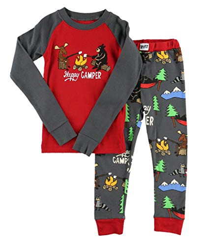 Lazy One Warm Long-Sleeved Kids' Pajamas for Girls and Boys, Funny Kids' Pajama Sets, Cozy (Happy Camper, 8)
