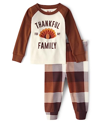 The Children's Place Baby 2 Piece and Toddler Thanksgiving Pajama Set, Cotton, Thankfull, 4T