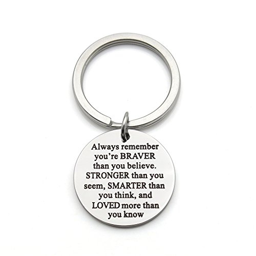 Always Remember You Are Braver Stronger Smarter Than You Think Stainless Steel Inspirational Pendant Keychain Key Ring