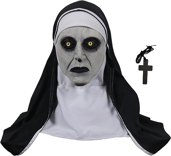 WPOYM Halloween Nun Horror mask Cosplay costume full head latex mask costume prop (Mask)